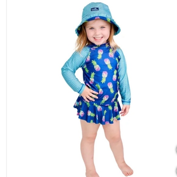 NWT UV Skinz UPF 50+ Blue Pineapple girl 3-piece Swim Set size 4T - Picture 1 of 8